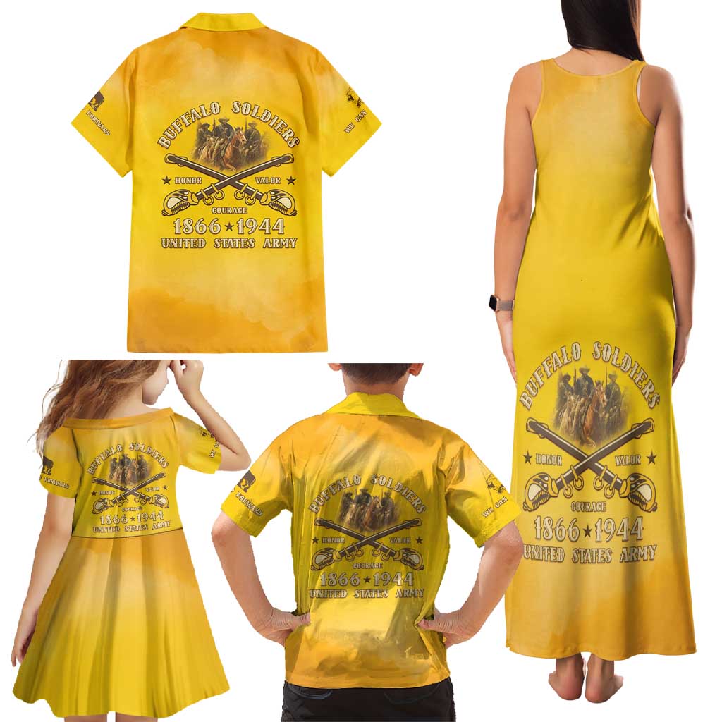 Honor Buffalo Soldiers Family Matching Tank Maxi Dress and Hawaiian Shirt African American Cavalry Yellow Version - Wonder Print Shop