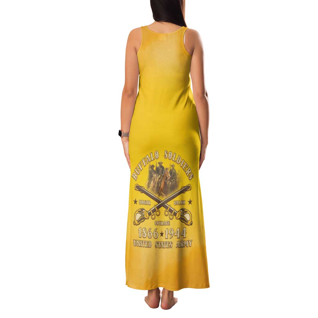 Honor Buffalo Soldiers Family Matching Tank Maxi Dress and Hawaiian Shirt African American Cavalry Yellow Version - Wonder Print Shop
