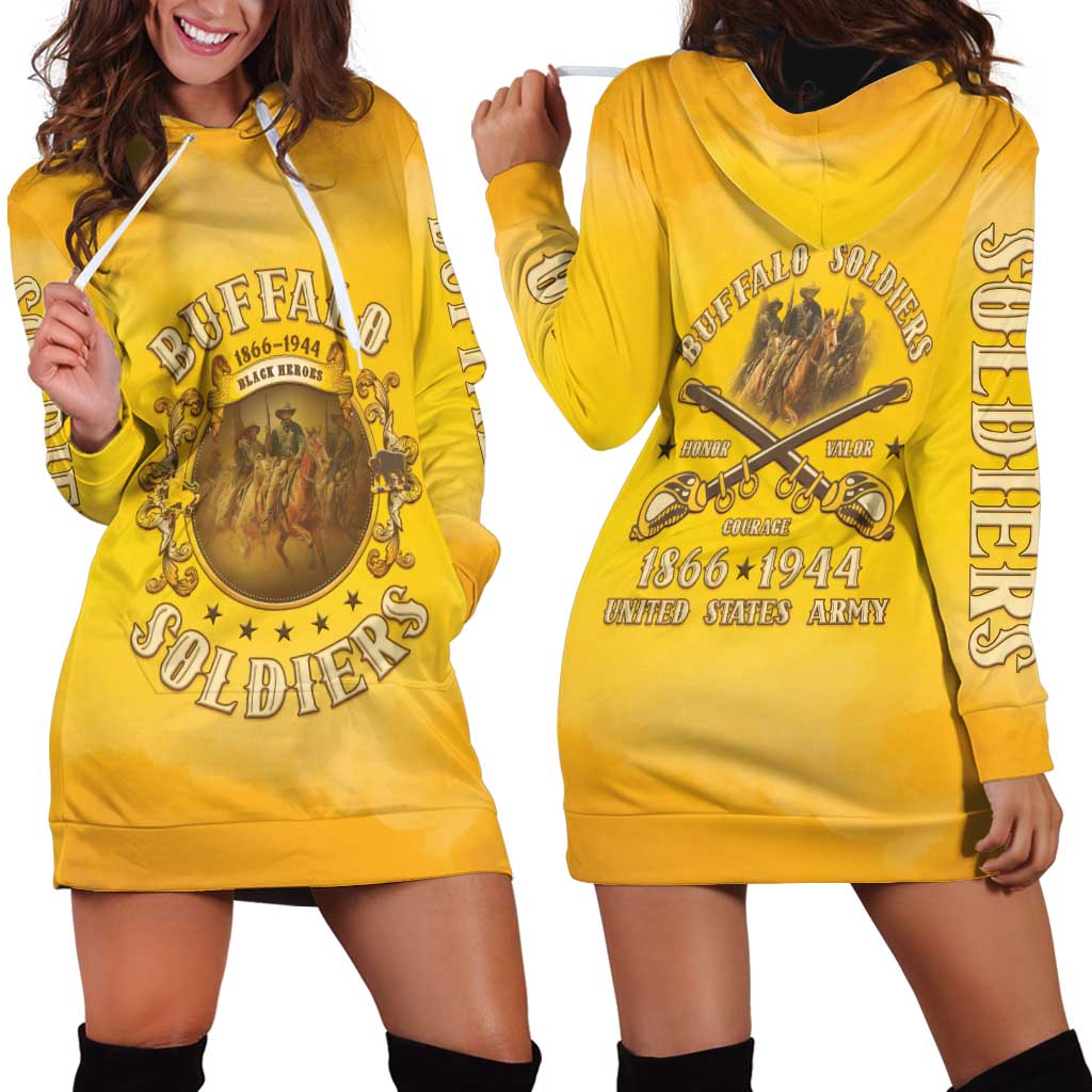 Honor Buffalo Soldiers Hoodie Dress African American Cavalry Yellow Version - Wonder Print Shop