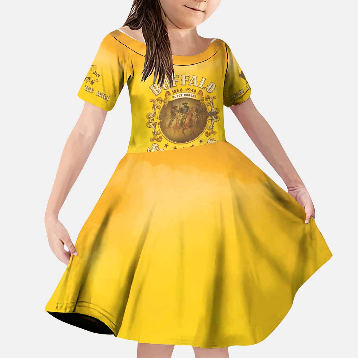 Honor Buffalo Soldiers Kid Short Sleeve Dress African American Cavalry Yellow Version - Wonder Print Shop