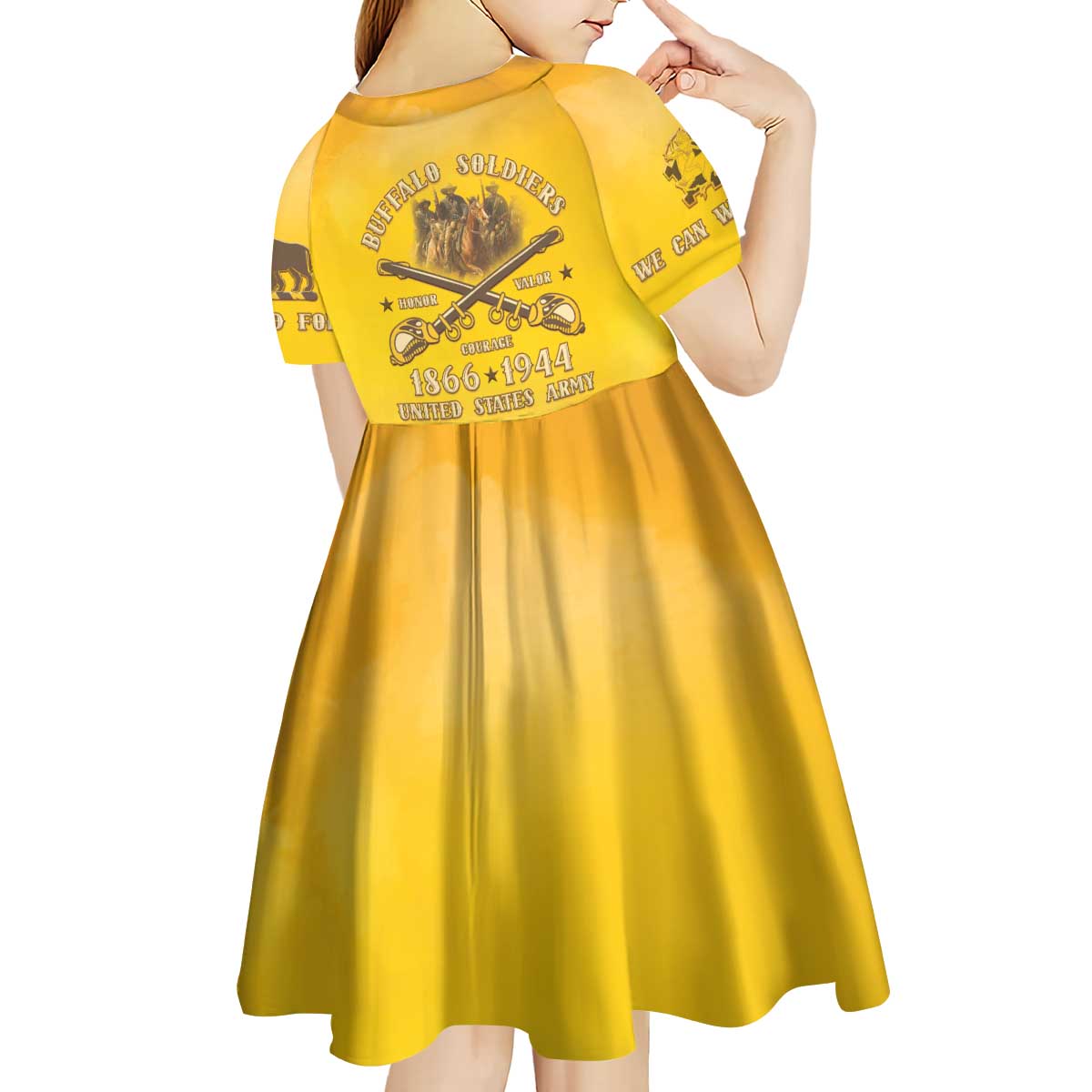 Honor Buffalo Soldiers Kid Short Sleeve Dress African American Cavalry Yellow Version - Wonder Print Shop