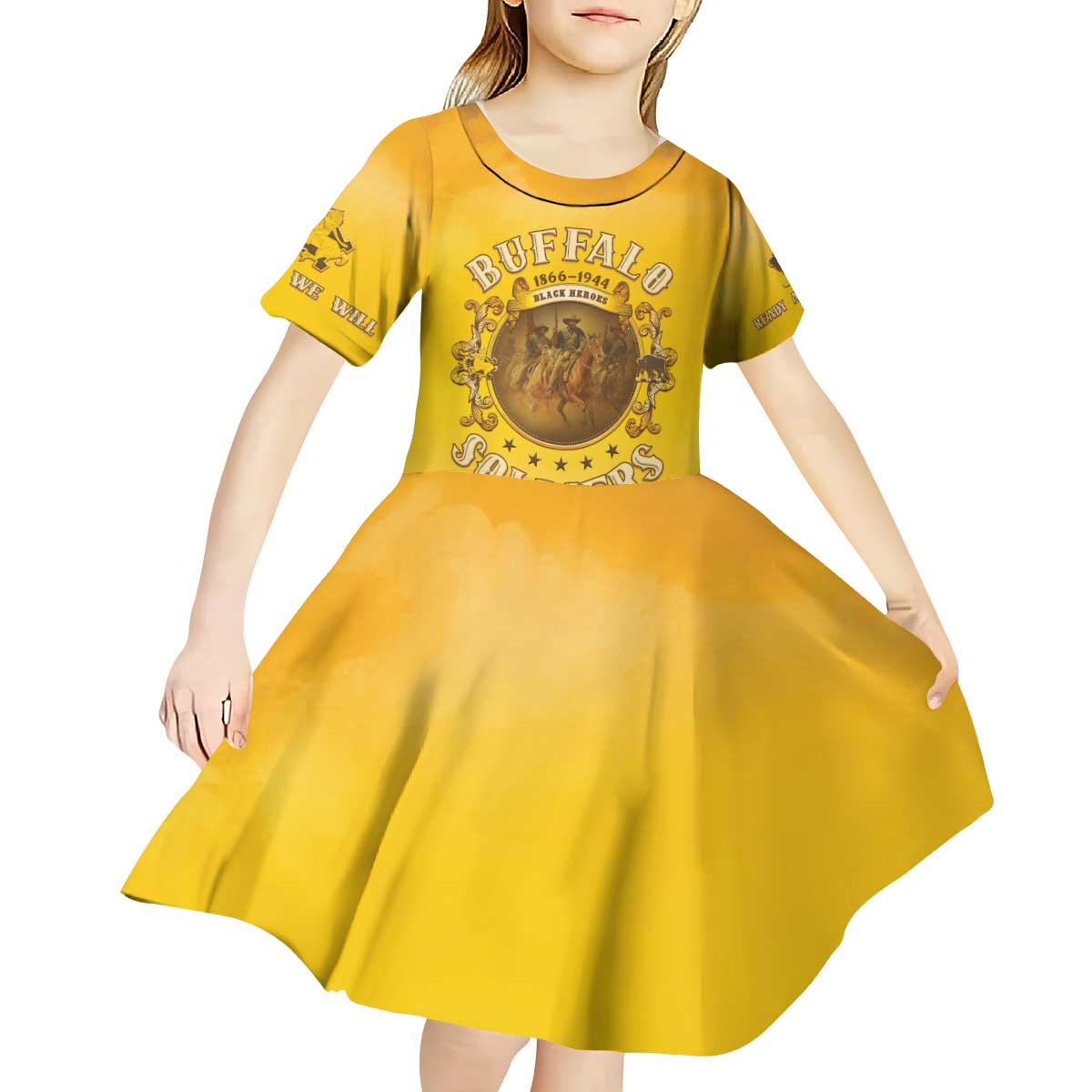 Honor Buffalo Soldiers Kid Short Sleeve Dress African American Cavalry Yellow Version - Wonder Print Shop