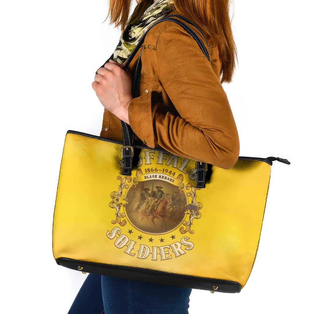 Honor Buffalo Soldiers Leather Tote Bag African American Cavalry Yellow Version - Wonder Print Shop