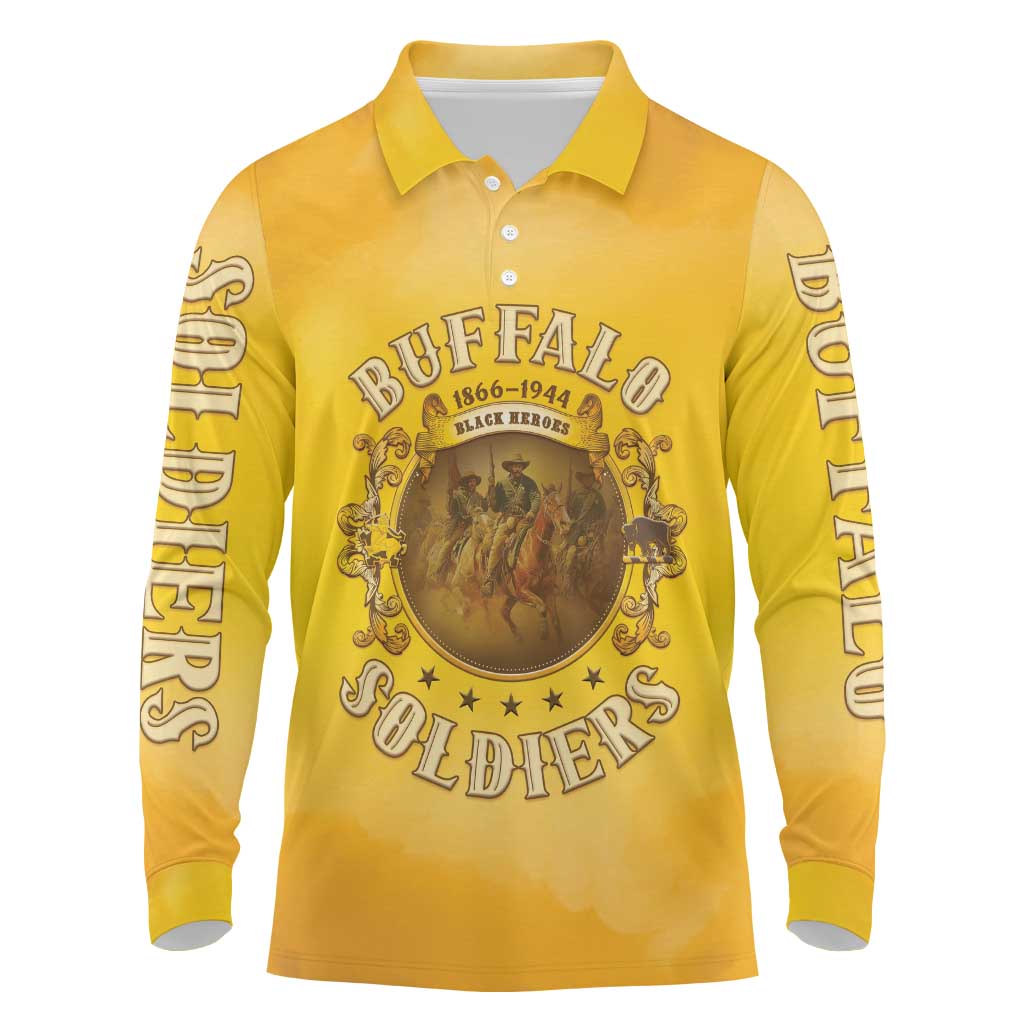 Honor Buffalo Soldiers Long Sleeve Polo Shirt African American Cavalry Yellow Version - Wonder Print Shop