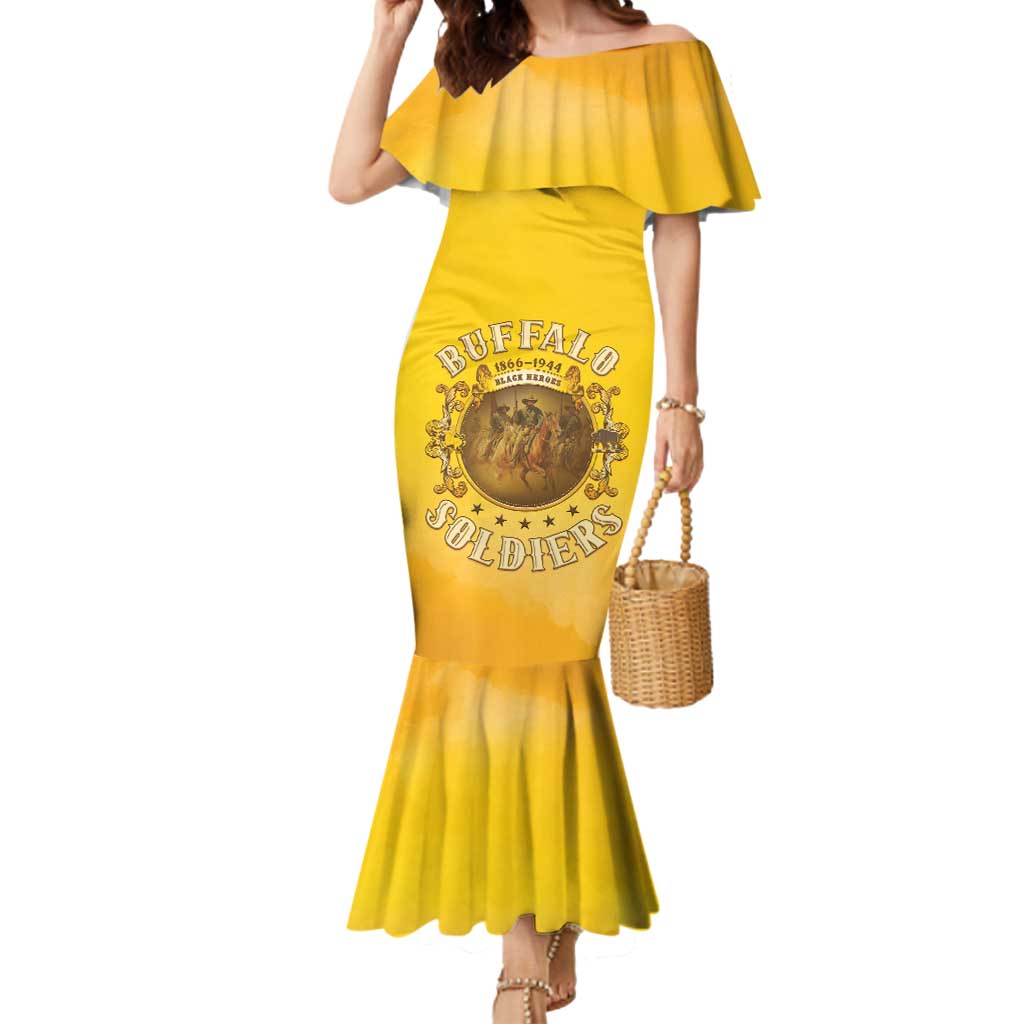 Honor Buffalo Soldiers Mermaid Dress African American Cavalry Yellow Version - Wonder Print Shop