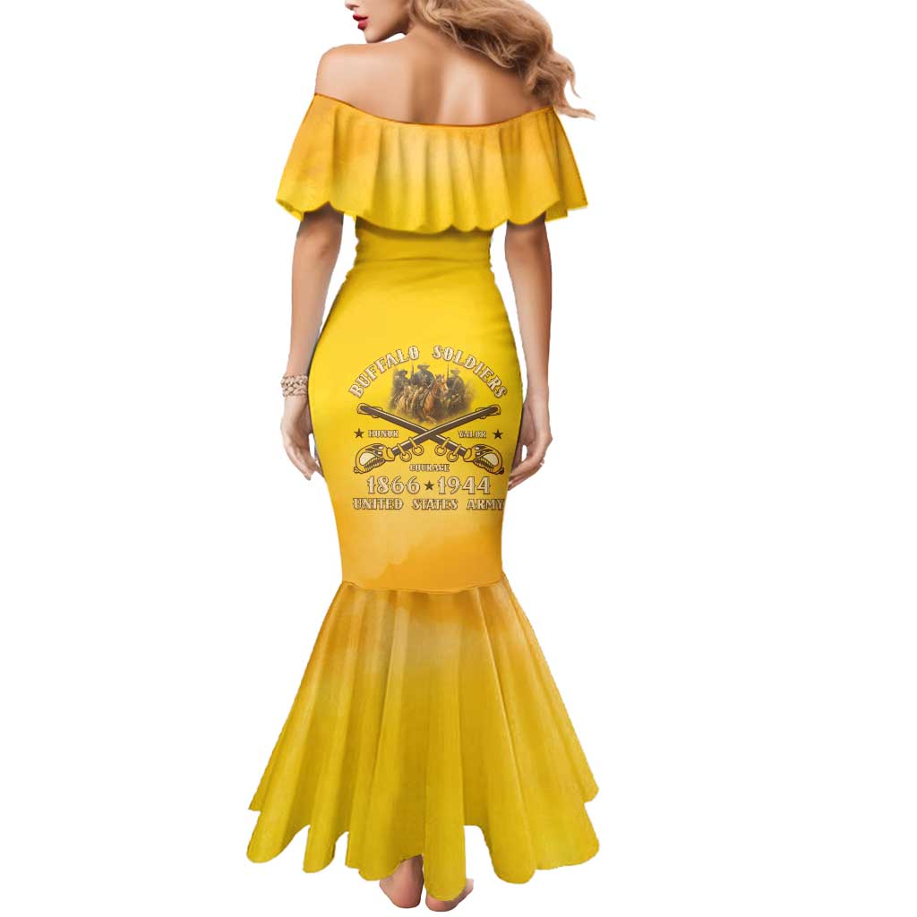 Honor Buffalo Soldiers Mermaid Dress African American Cavalry Yellow Version - Wonder Print Shop