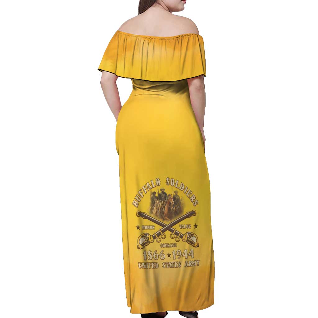 Honor Buffalo Soldiers Off Shoulder Maxi Dress African American Cavalry Yellow Version - Wonder Print Shop