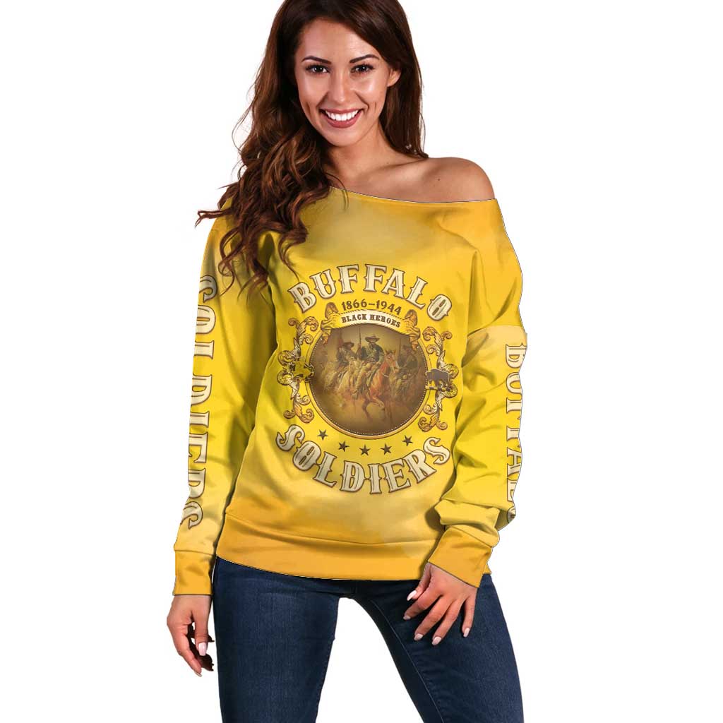 Honor Buffalo Soldiers Off Shoulder Sweater African American Cavalry Yellow Version - Wonder Print Shop