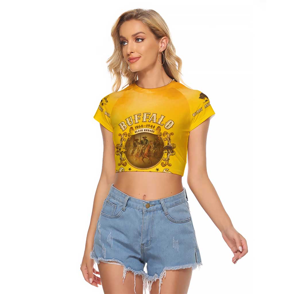 Honor Buffalo Soldiers Raglan Cropped T Shirt African American Cavalry Yellow Version - Wonder Print Shop