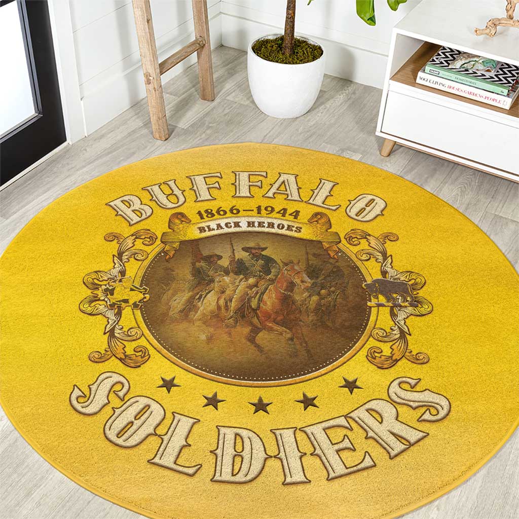 Honor Buffalo Soldiers Round Carpet African American Cavalry Yellow Version - Wonder Print Shop