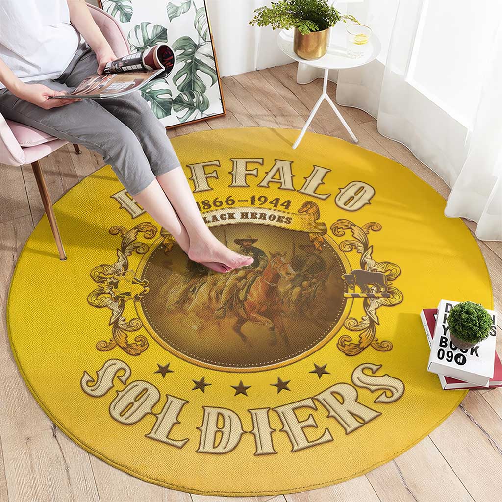 Honor Buffalo Soldiers Round Carpet African American Cavalry Yellow Version - Wonder Print Shop