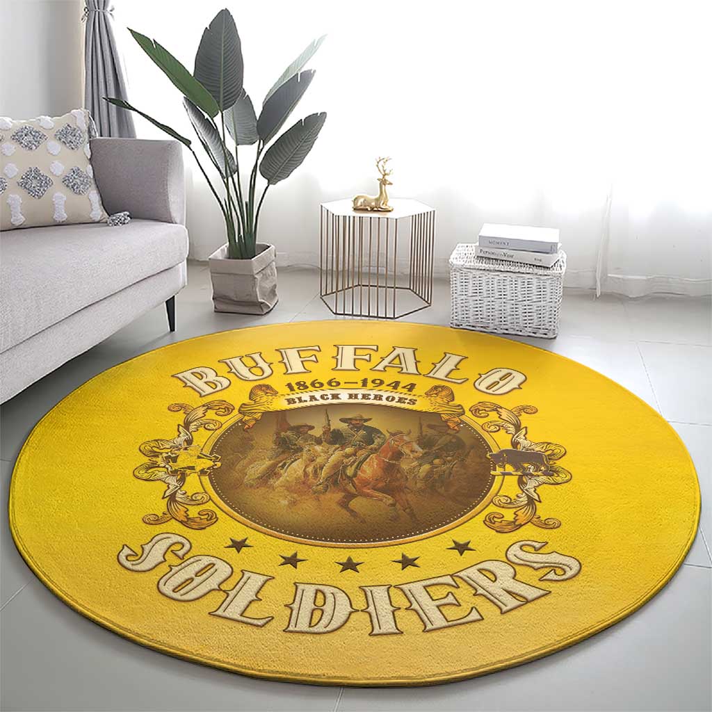 Honor Buffalo Soldiers Round Carpet African American Cavalry Yellow Version - Wonder Print Shop