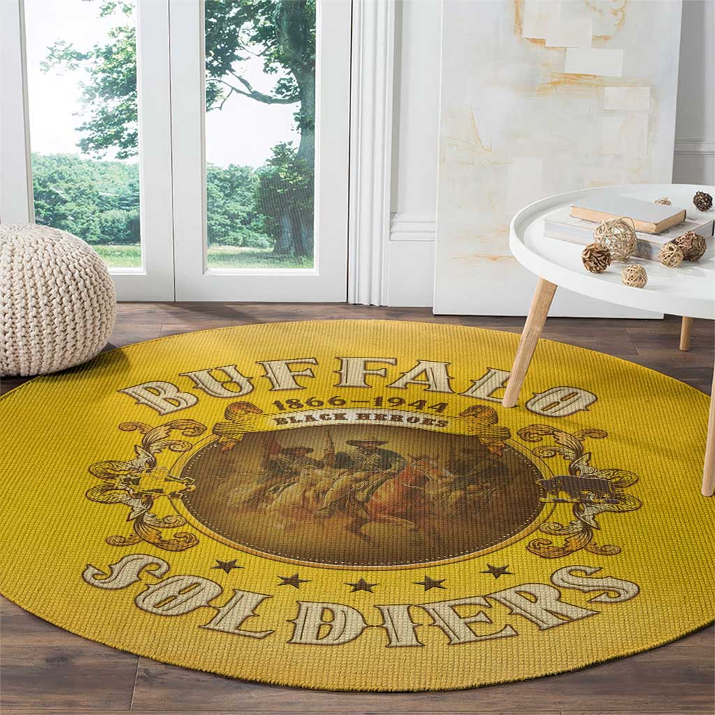 Honor Buffalo Soldiers Round Carpet African American Cavalry Yellow Version - Wonder Print Shop