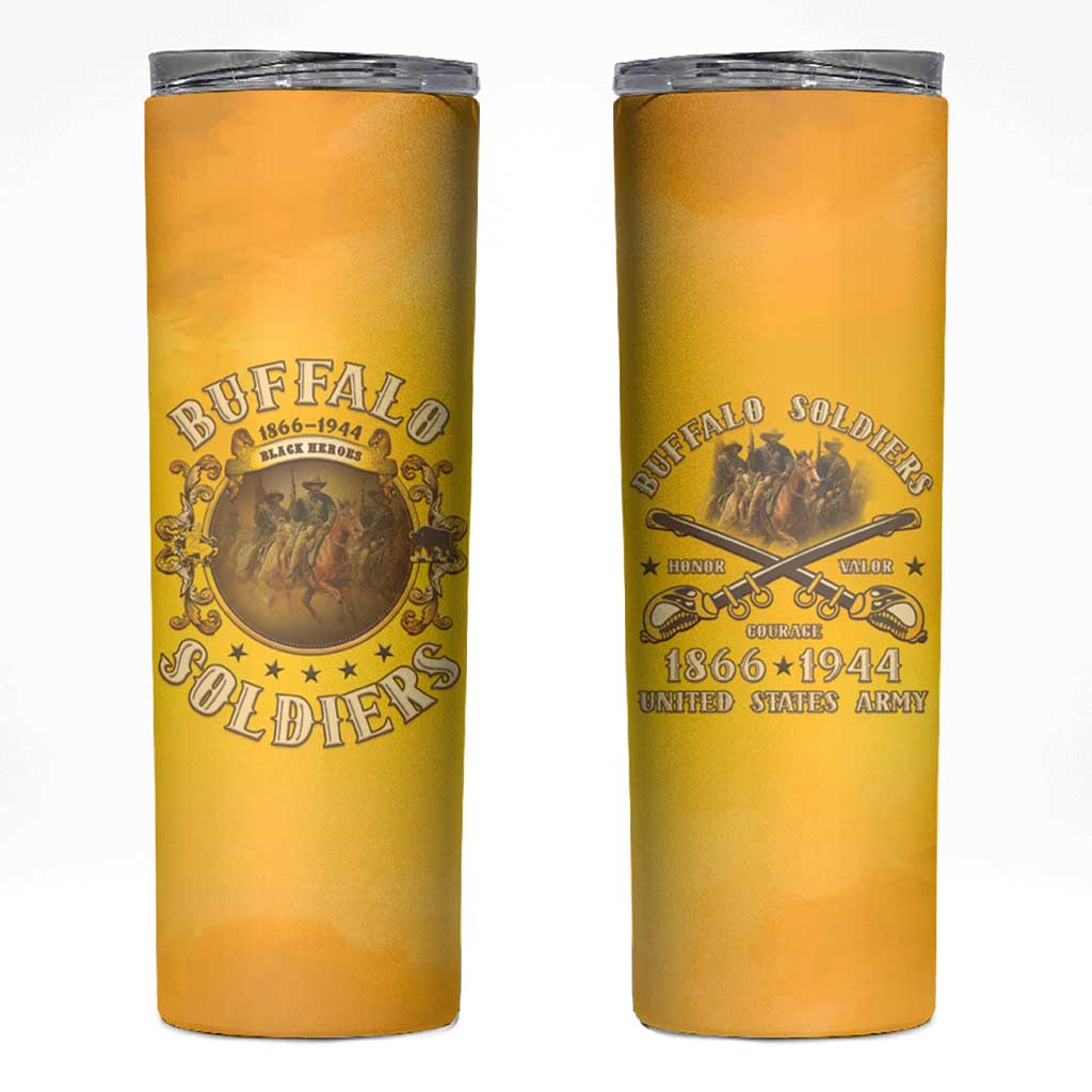 Honor Buffalo Soldiers Skinny Tumbler African American Cavalry Yellow Version - Wonder Print Shop