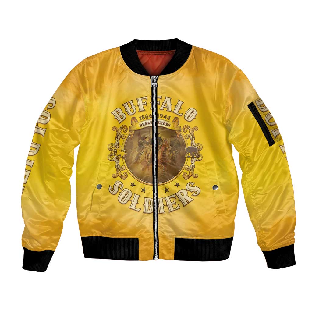 Honor Buffalo Soldiers Sleeve Zip Bomber Jacket African American Cavalry Yellow Version - Wonder Print Shop