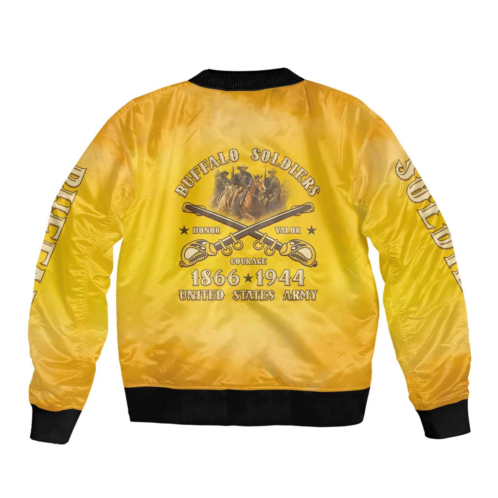 Honor Buffalo Soldiers Sleeve Zip Bomber Jacket African American Cavalry Yellow Version - Wonder Print Shop