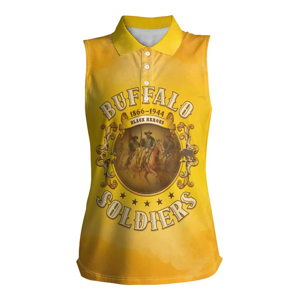 Honor Buffalo Soldiers Women Sleeveless Polo Shirt African American Cavalry Yellow Version - Wonder Print Shop