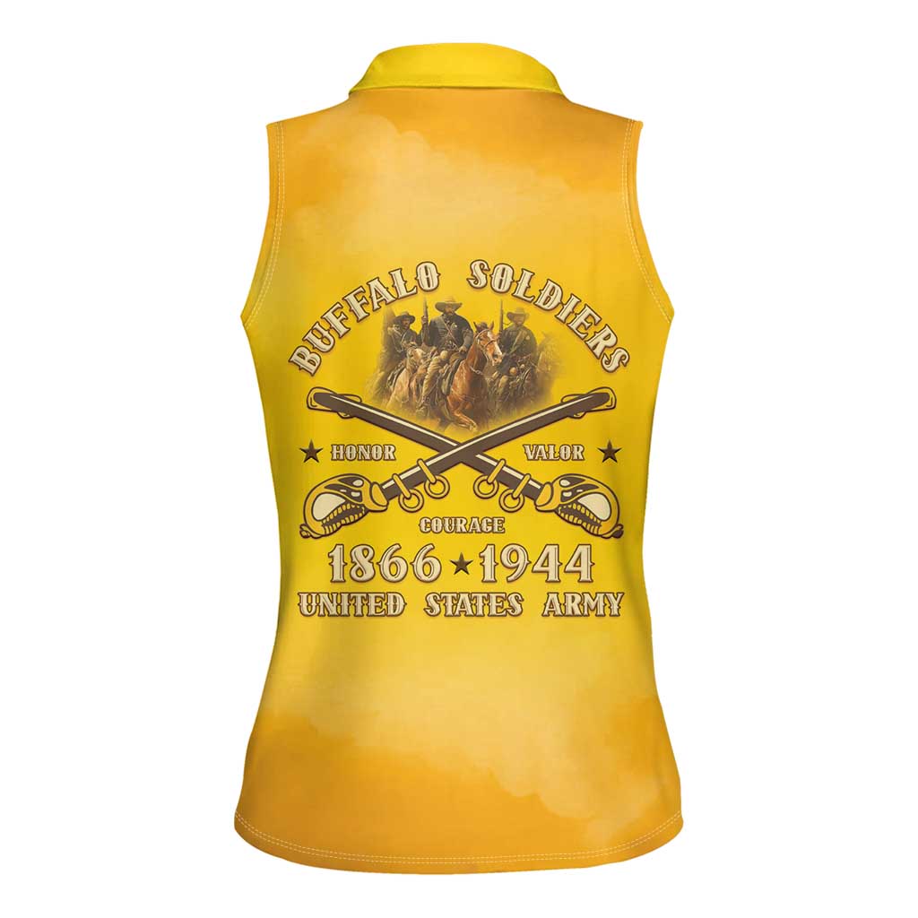 Honor Buffalo Soldiers Women Sleeveless Polo Shirt African American Cavalry Yellow Version - Wonder Print Shop
