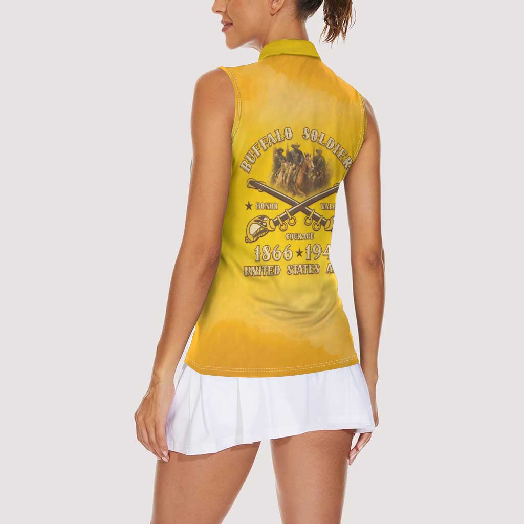Honor Buffalo Soldiers Women Sleeveless Polo Shirt African American Cavalry Yellow Version - Wonder Print Shop