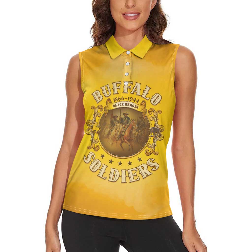 Honor Buffalo Soldiers Women Sleeveless Polo Shirt African American Cavalry Yellow Version - Wonder Print Shop