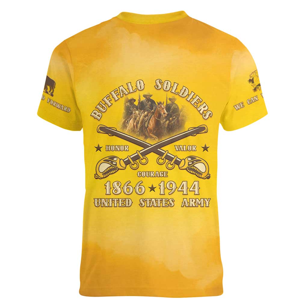 Honor Buffalo Soldiers Women V-Neck T-Shirt African American Cavalry Yellow Version - Wonder Print Shop