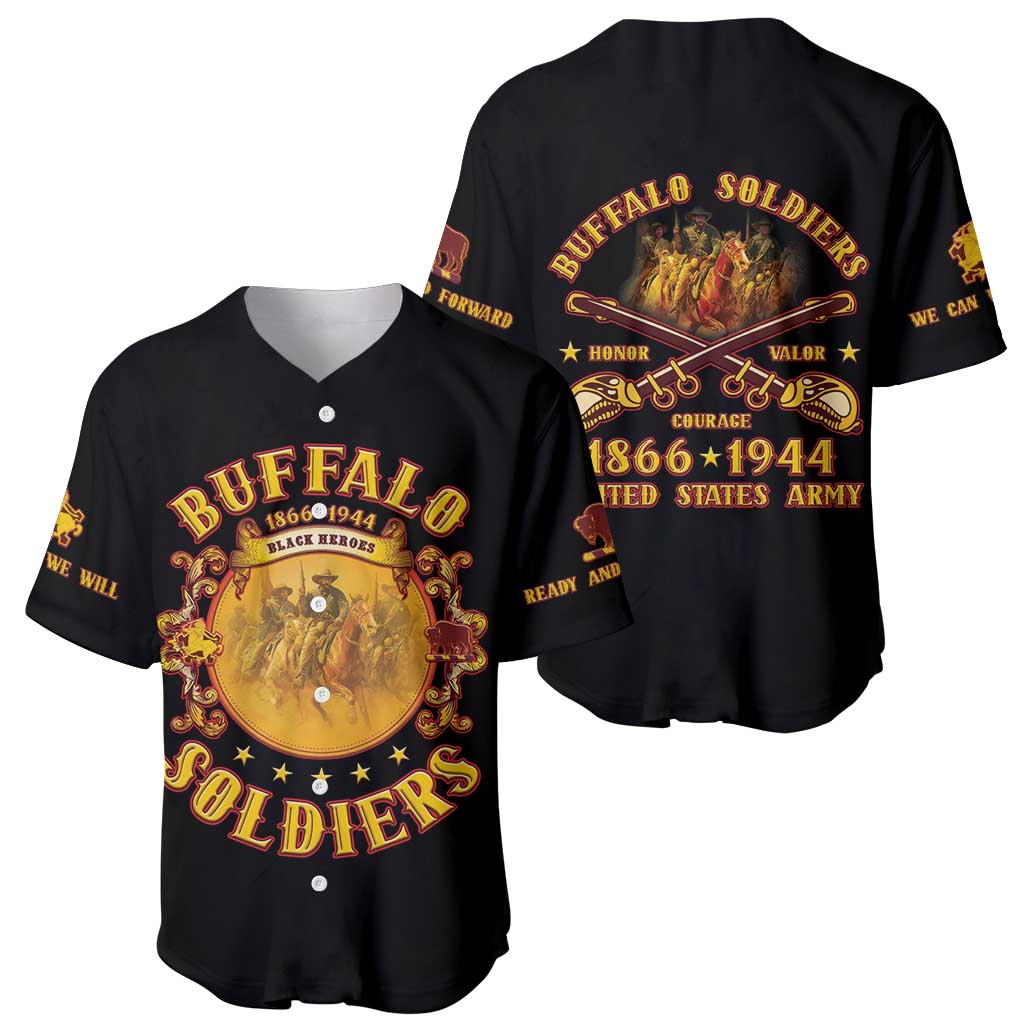 Honor Buffalo Soldiers Baseball Jersey African American Cavalry Black Version - Wonder Print Shop