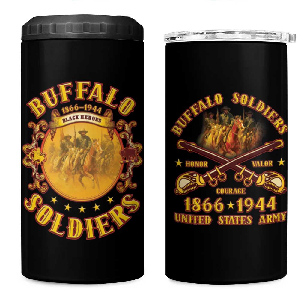 Honor Buffalo Soldiers 4 in 1 Can Cooler Tumbler African American Cavalry Black Version - Wonder Print Shop