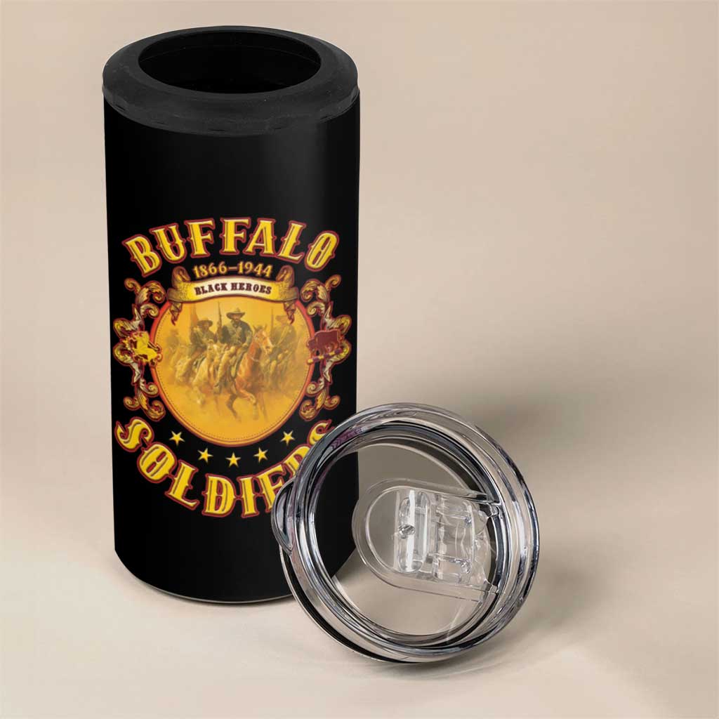 Honor Buffalo Soldiers 4 in 1 Can Cooler Tumbler African American Cavalry Black Version - Wonder Print Shop