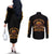 Honor Buffalo Soldiers Couples Matching Off The Shoulder Long Sleeve Dress and Long Sleeve Button Shirt African American Cavalry Black Version - Wonder Print Shop