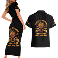 Honor Buffalo Soldiers Couples Matching Short Sleeve Bodycon Dress and Hawaiian Shirt African American Cavalry Black Version - Wonder Print Shop
