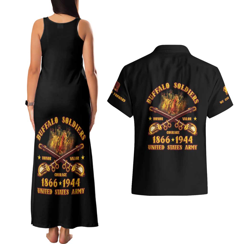 Honor Buffalo Soldiers Couples Matching Tank Maxi Dress and Hawaiian Shirt African American Cavalry Black Version - Wonder Print Shop