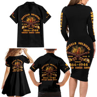 Honor Buffalo Soldiers Family Matching Long Sleeve Bodycon Dress and Hawaiian Shirt African American Cavalry Black Version - Wonder Print Shop