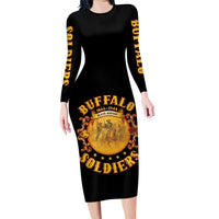 Honor Buffalo Soldiers Family Matching Long Sleeve Bodycon Dress and Hawaiian Shirt African American Cavalry Black Version - Wonder Print Shop