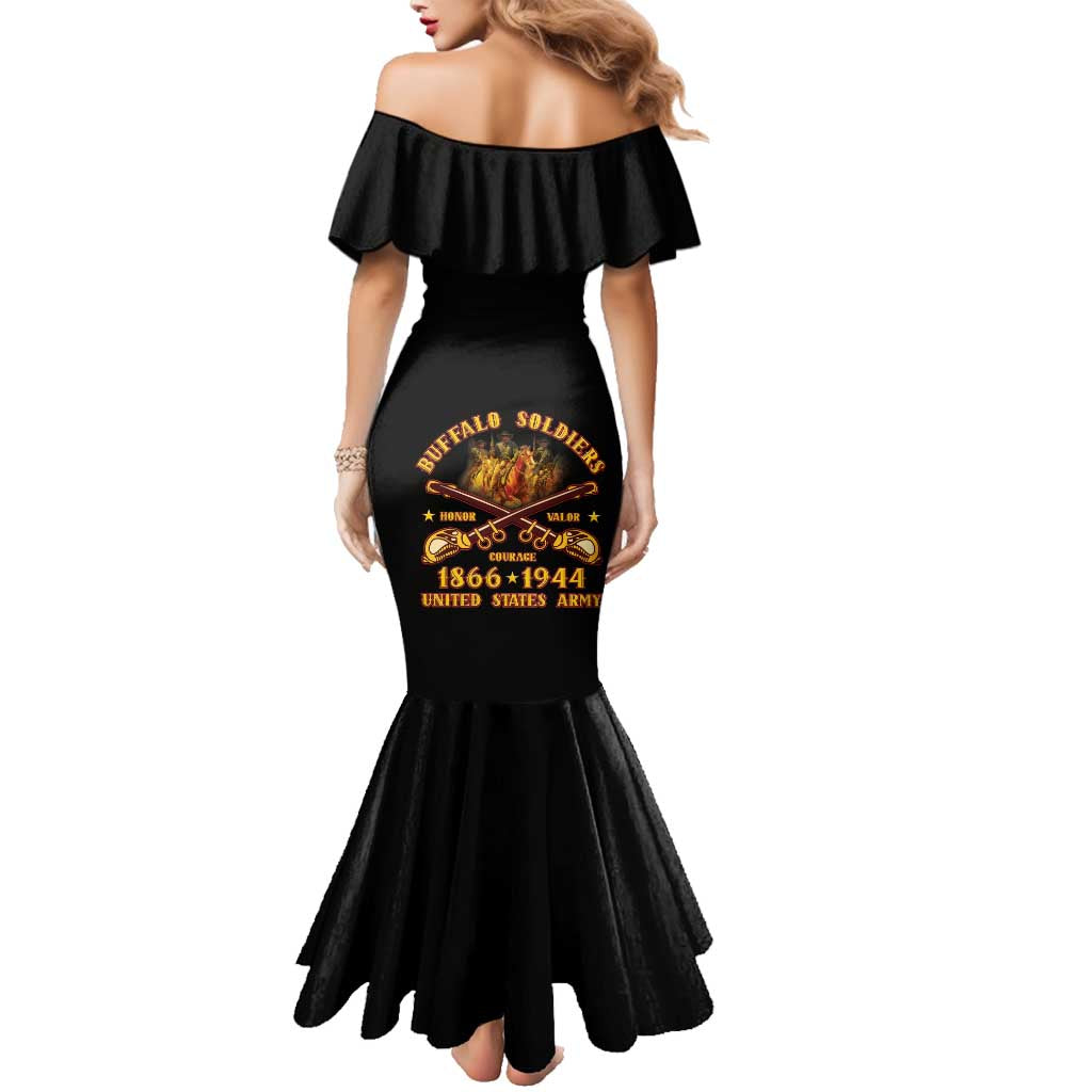 Honor Buffalo Soldiers Family Matching Mermaid Dress and Hawaiian Shirt African American Cavalry Black Version - Wonder Print Shop