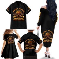 Honor Buffalo Soldiers Family Matching Off The Shoulder Long Sleeve Dress and Hawaiian Shirt African American Cavalry Black Version - Wonder Print Shop