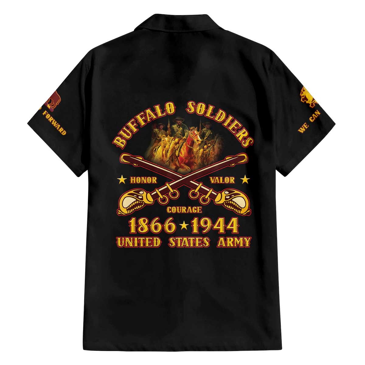 Honor Buffalo Soldiers Family Matching Off The Shoulder Long Sleeve Dress and Hawaiian Shirt African American Cavalry Black Version - Wonder Print Shop