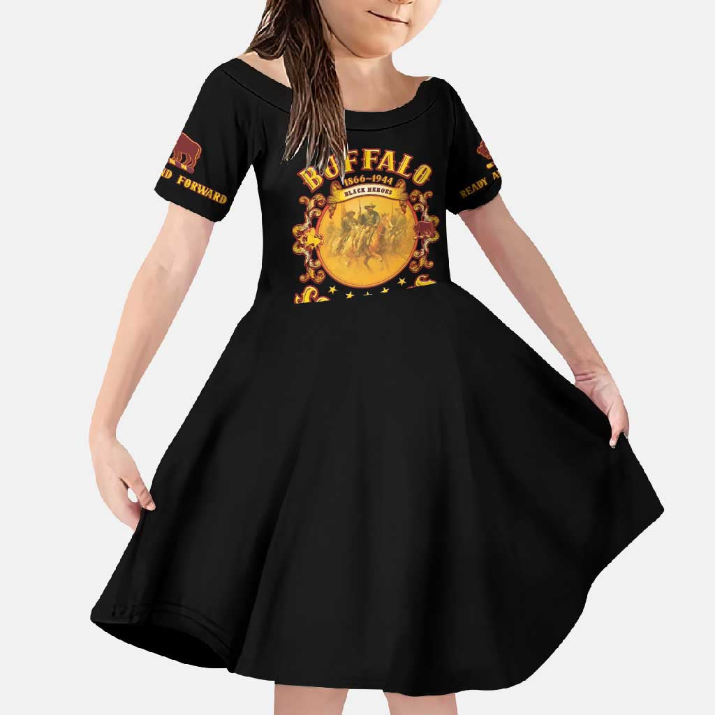 Honor Buffalo Soldiers Family Matching Off Shoulder Maxi Dress and Hawaiian Shirt African American Cavalry Black Version - Wonder Print Shop