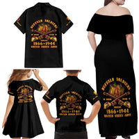 Honor Buffalo Soldiers Family Matching Off Shoulder Maxi Dress and Hawaiian Shirt African American Cavalry Black Version - Wonder Print Shop