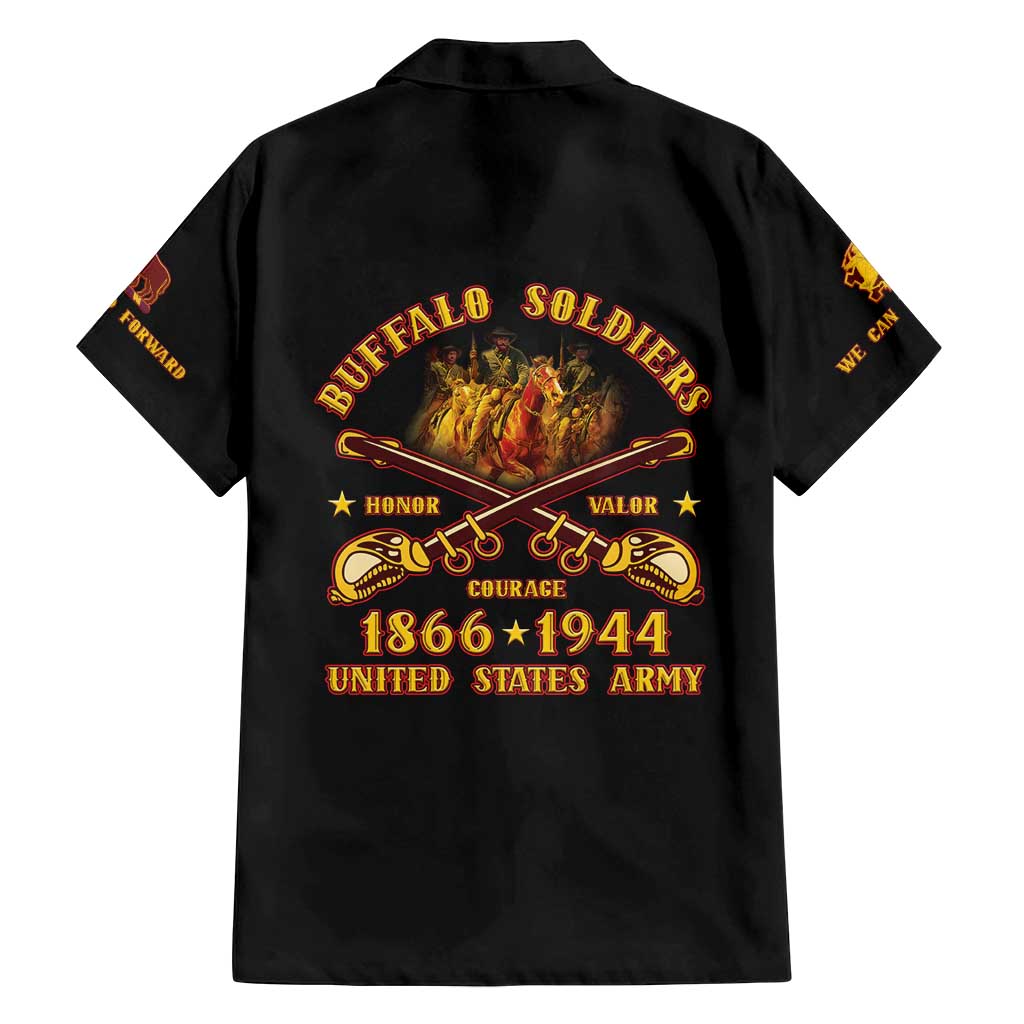 Honor Buffalo Soldiers Family Matching Off Shoulder Maxi Dress and Hawaiian Shirt African American Cavalry Black Version - Wonder Print Shop