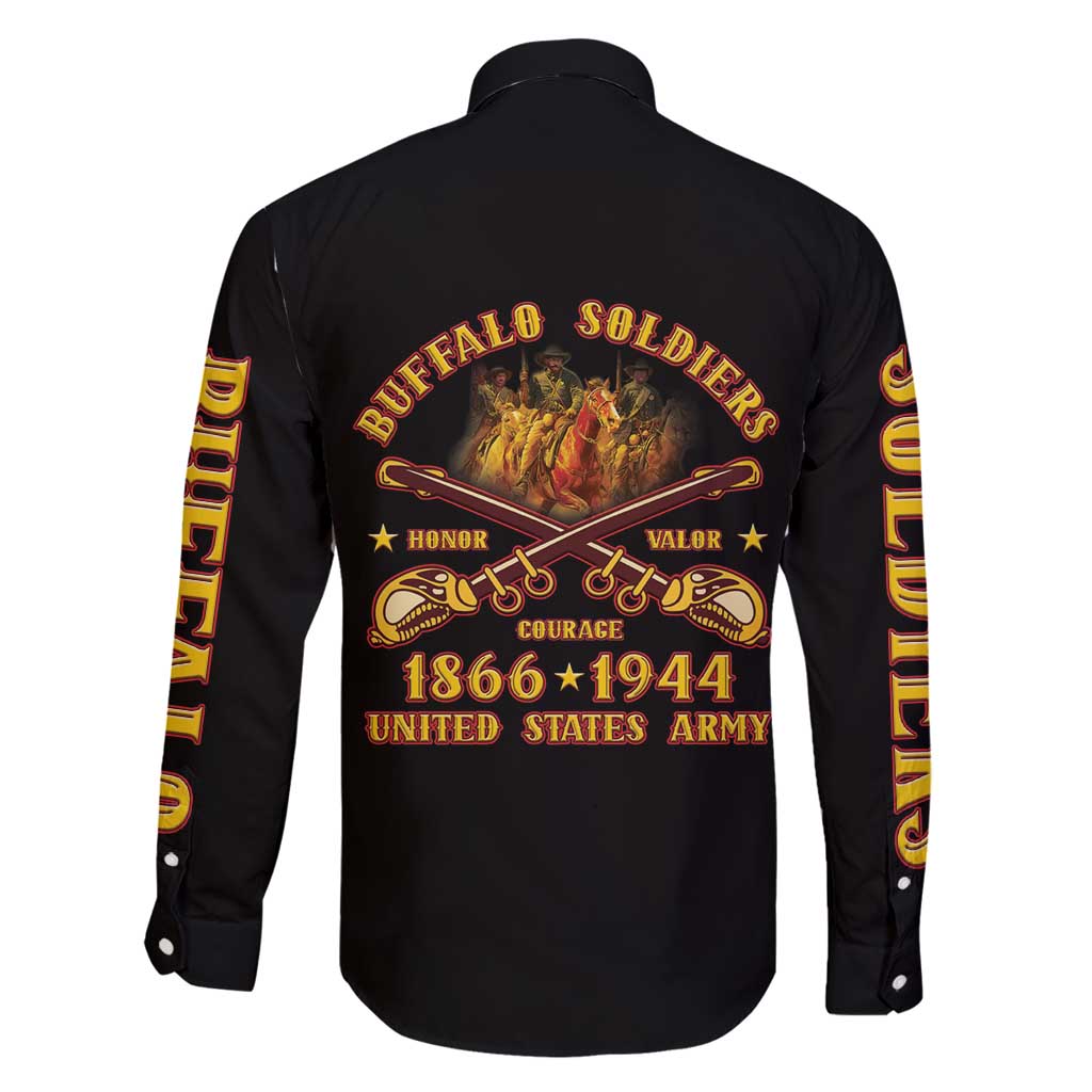 Honor Buffalo Soldiers Family Matching Off Shoulder Maxi Dress and Hawaiian Shirt African American Cavalry Black Version - Wonder Print Shop