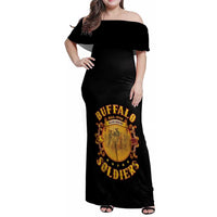 Honor Buffalo Soldiers Family Matching Off Shoulder Maxi Dress and Hawaiian Shirt African American Cavalry Black Version - Wonder Print Shop