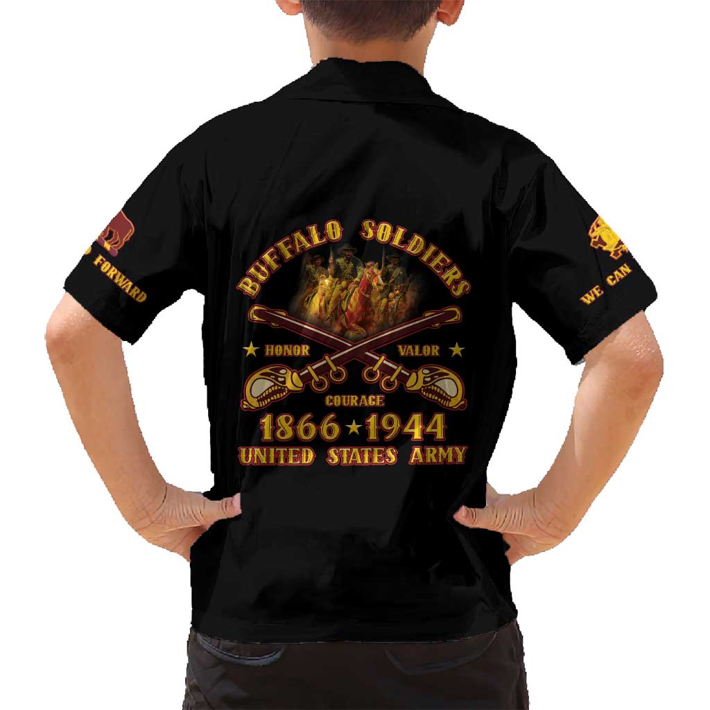 Honor Buffalo Soldiers Family Matching Off Shoulder Short Dress and Hawaiian Shirt African American Cavalry Black Version - Wonder Print Shop