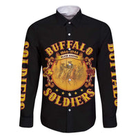 Honor Buffalo Soldiers Family Matching Off Shoulder Short Dress and Hawaiian Shirt African American Cavalry Black Version - Wonder Print Shop