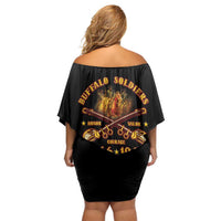 Honor Buffalo Soldiers Family Matching Off Shoulder Short Dress and Hawaiian Shirt African American Cavalry Black Version - Wonder Print Shop