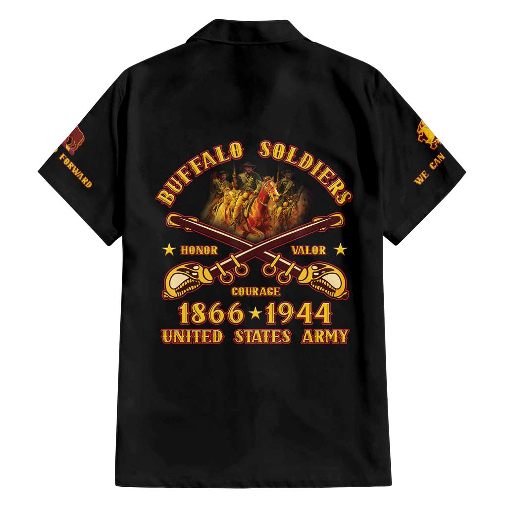 Honor Buffalo Soldiers Family Matching Short Sleeve Bodycon Dress and Hawaiian Shirt African American Cavalry Black Version - Wonder Print Shop