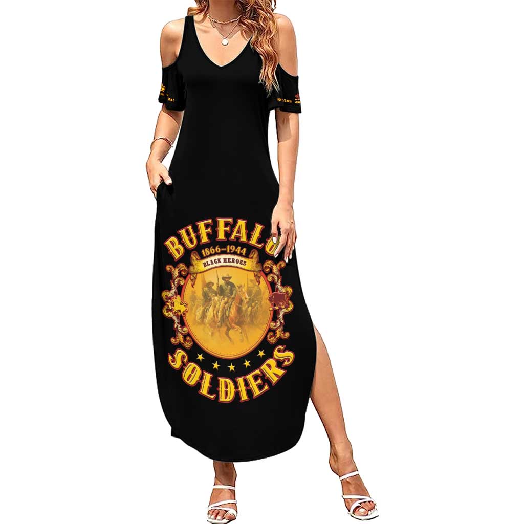 Honor Buffalo Soldiers Family Matching Summer Maxi Dress and Hawaiian Shirt African American Cavalry Black Version - Wonder Print Shop