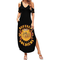 Honor Buffalo Soldiers Family Matching Summer Maxi Dress and Hawaiian Shirt African American Cavalry Black Version - Wonder Print Shop