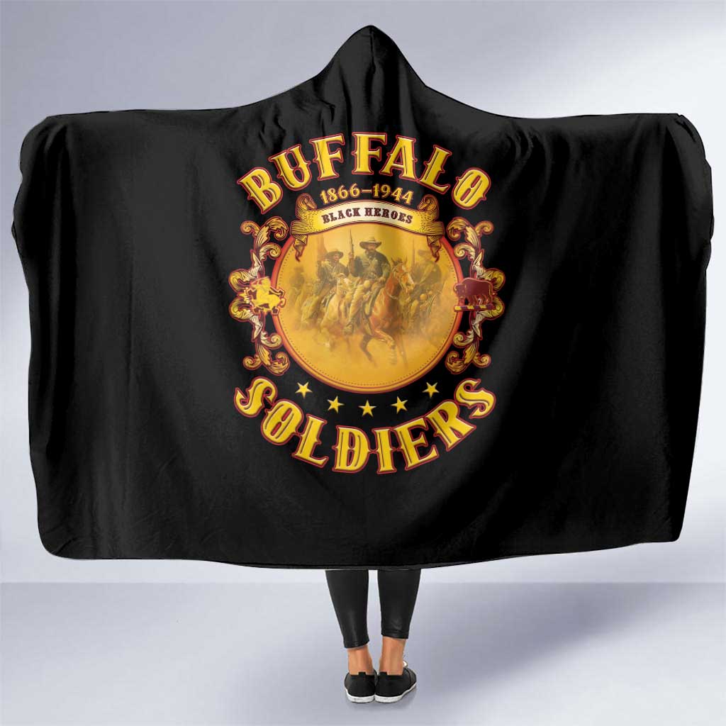 Honor Buffalo Soldiers Hooded Blanket African American Cavalry Black Version - Wonder Print Shop