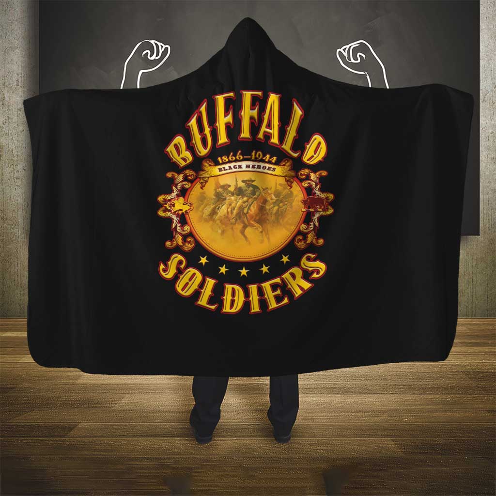 Honor Buffalo Soldiers Hooded Blanket African American Cavalry Black Version - Wonder Print Shop