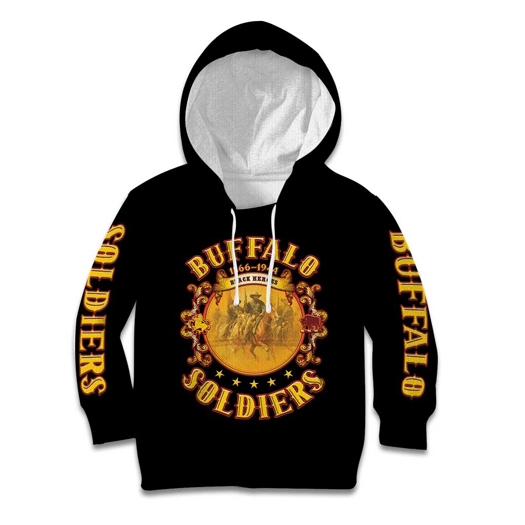 Honor Buffalo Soldiers Kid Hoodie African American Cavalry Black Version - Wonder Print Shop